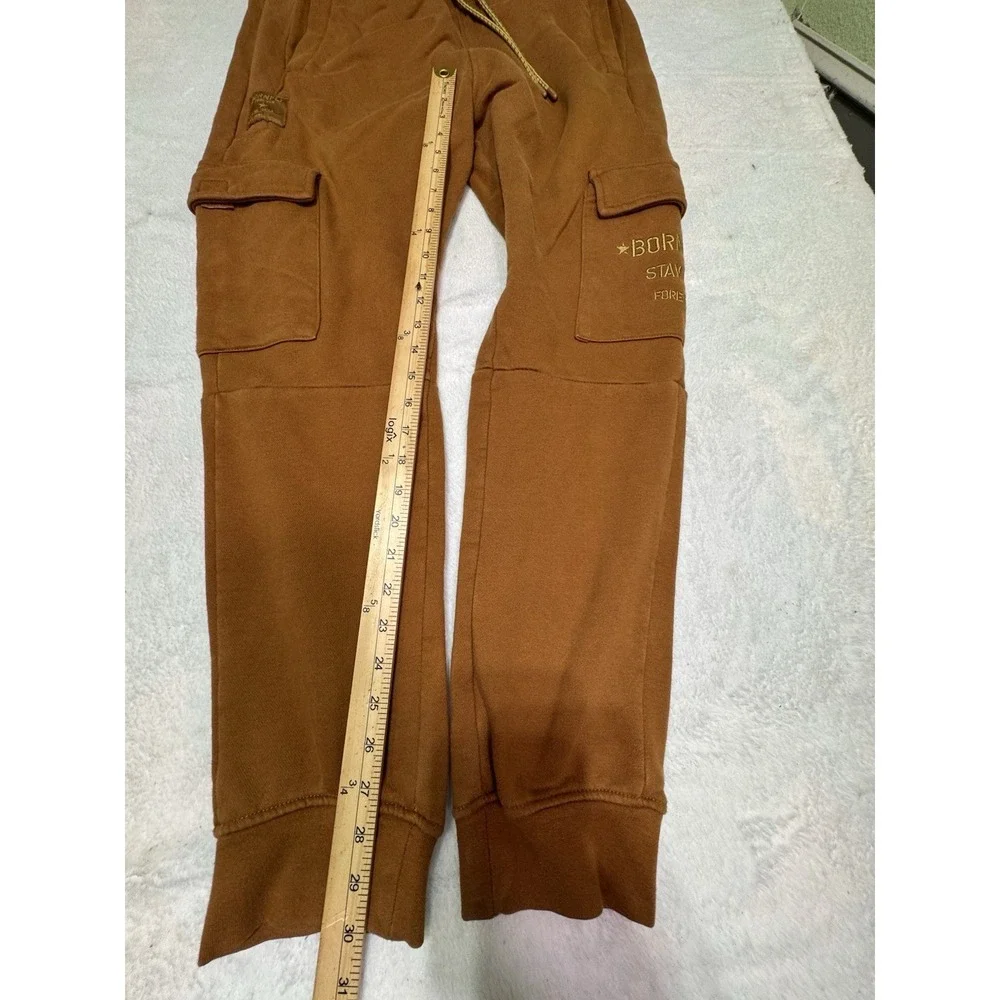 Born Fly Men's Mustard Yellow Sweatpants Size Large Cargo Pants Embroidered  Y2K